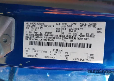 2017 Ford Escape Titanium from USA, damaged, VIN 1FMCU9JD6HUC13414